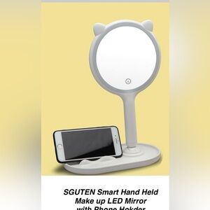 SGUTEN White Smart Makeup Handheld Mirror w RGB LED Lights & Phone Rest NWT